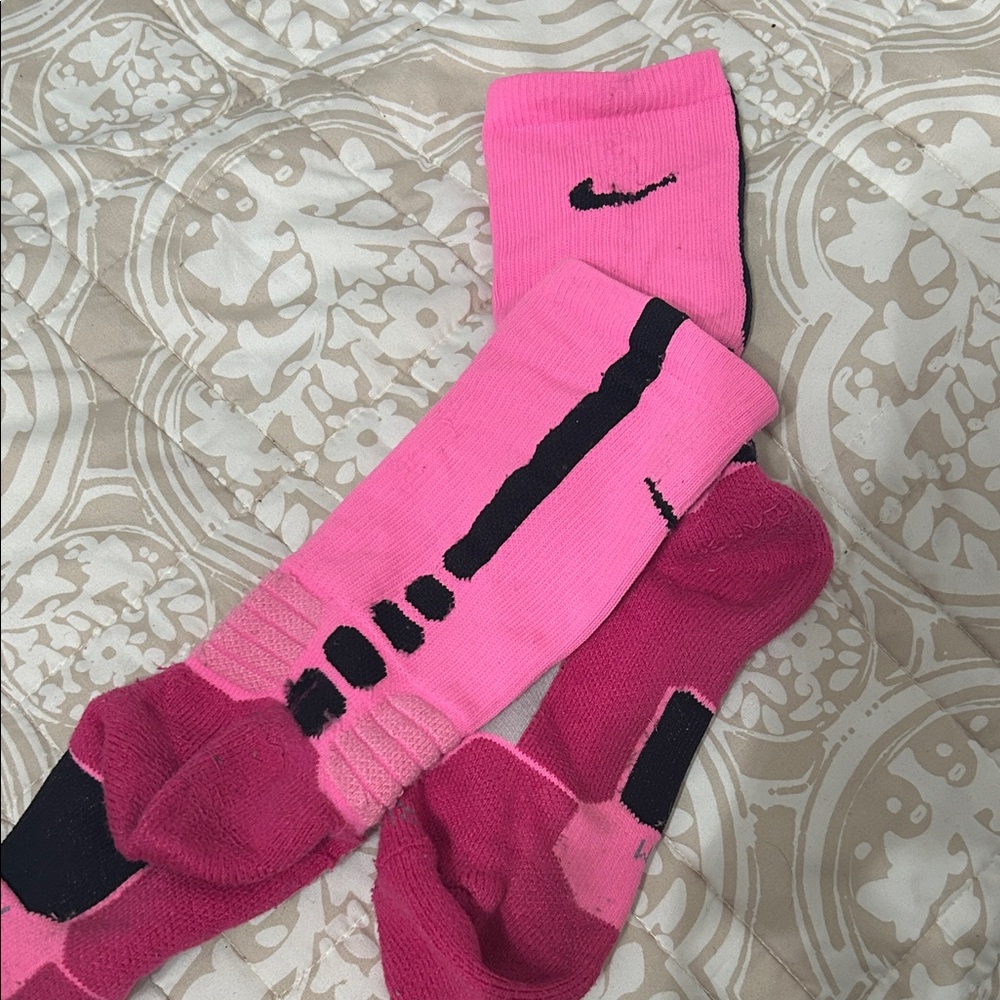 Nike Pink and Black Athletic Crew Socks
